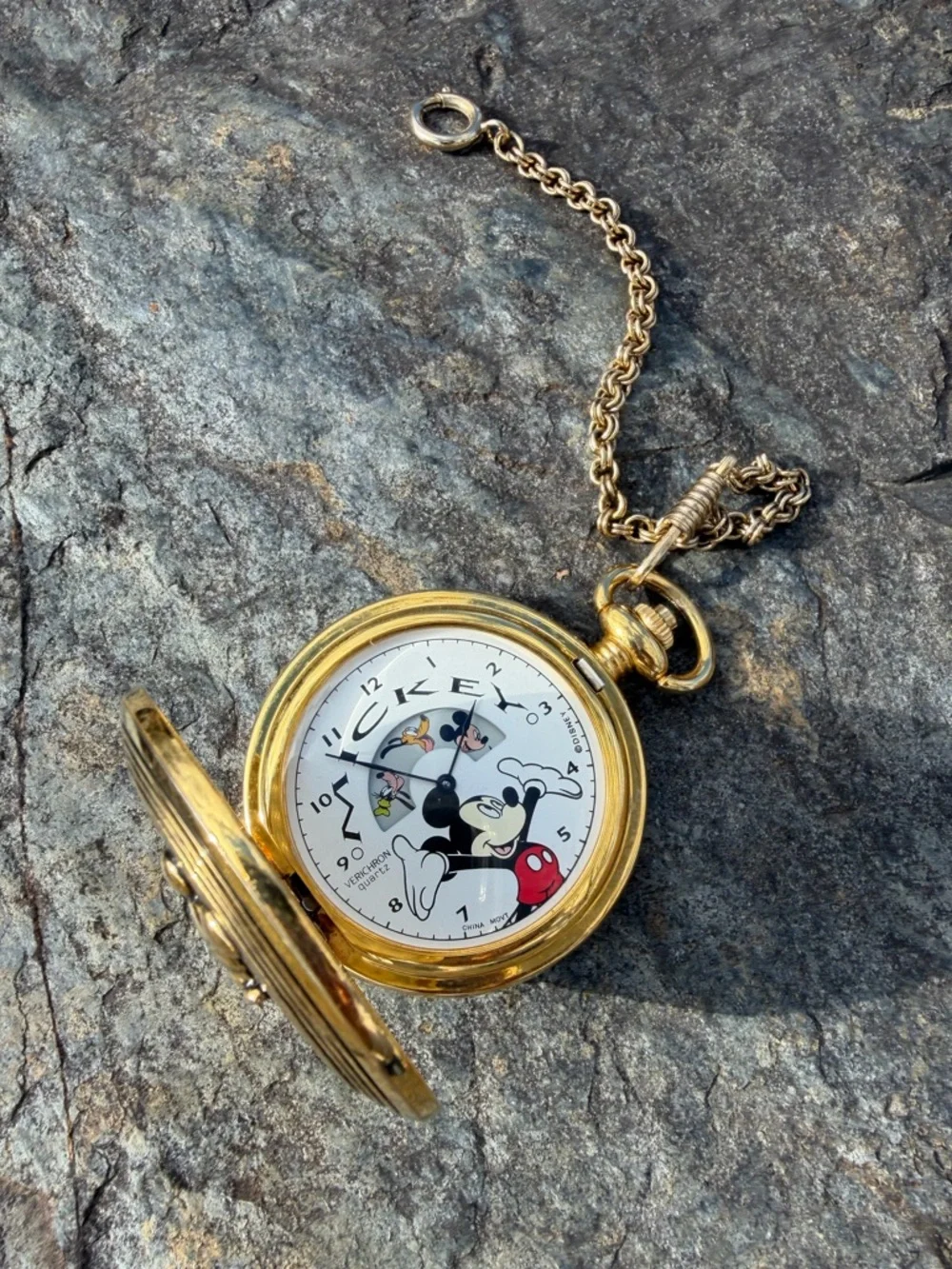 Vintage 90s Mickey Mouse Gold Pocket Watch Pendant